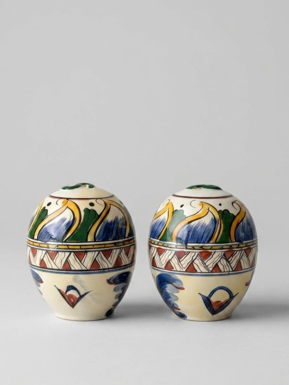 Vintage Hand Painted Ceramic Salt and Pepper Shakers Egg Shaped Floral Pattern
